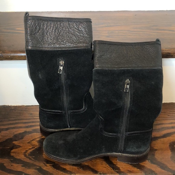 Tory Burch Black Suede Leather Cuff Mid Calf Boots Size 7 - Picture 11 of 16